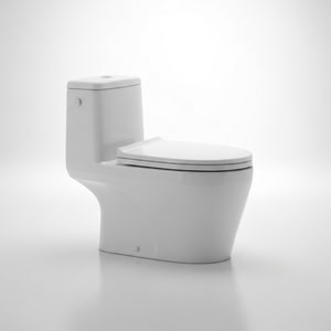 One-piece toilet with soft-close lid