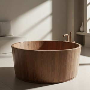 Round cedar wood bathtub
