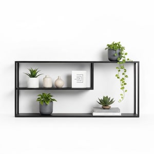 Black powder-coated steel display shelf