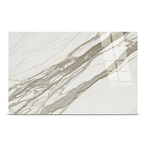 Premium Calacatta Marble Porcelain Slab, 1200×2400mm, Gold-Gray Veining