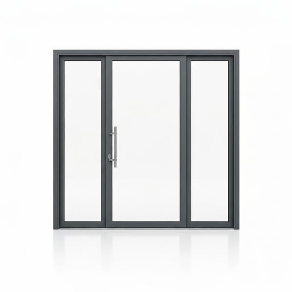Xingfa System-55 Aluminum Door, 4-Panel, 12mm Tempered Glass, Charcoal-Gray Frame