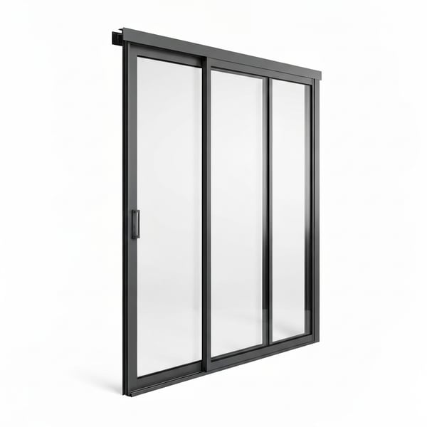 Xingfa System-55 Aluminum Door, 4-Panel, 12mm Tempered Glass, Charcoal-Gray Frame