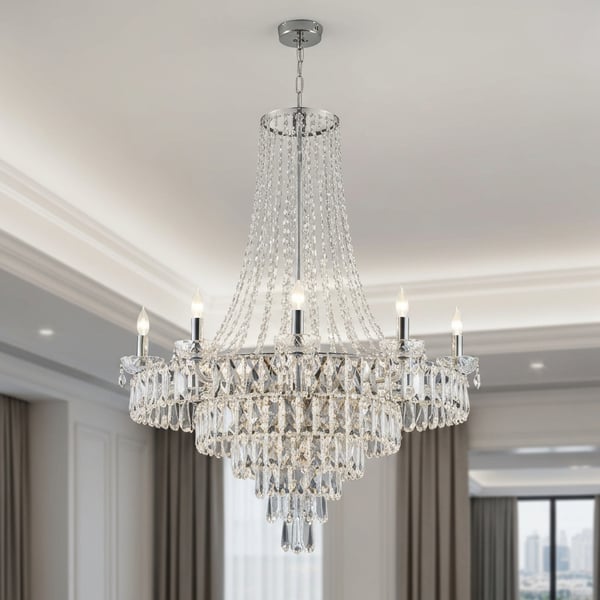 Premium Modern Crystal Chandelier, 12 Dimmable LED Bulbs, for Living Rooms
