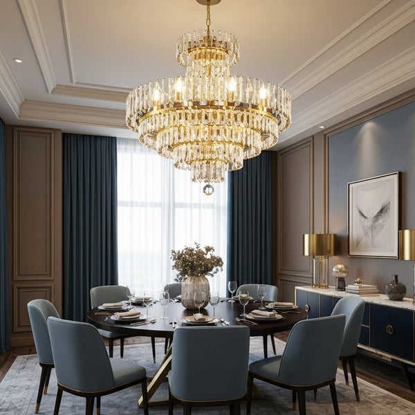 Premium Modern Crystal Chandelier, 12 Dimmable LED Bulbs, for Living Rooms