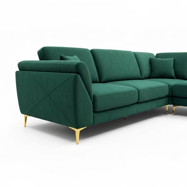 L-Shape 6-Seat Sofa, Italian Velvet Upholstery, PVD Gold-Plated Metal Legs