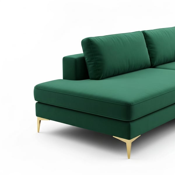 L-Shape 6-Seat Sofa, Italian Velvet Upholstery, PVD Gold-Plated Metal Legs