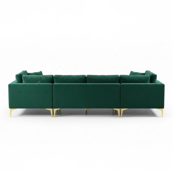 L-Shape 6-Seat Sofa, Italian Velvet Upholstery, PVD Gold-Plated Metal Legs
