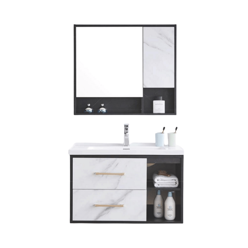 Tủ phòng tắm Bravat M32192K (kèm gương và chậu rửa)
