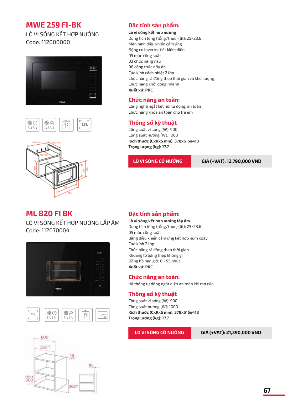 Teka Lò vi sóng kết hợp nướng âm tủ MWE 259 FI-BK